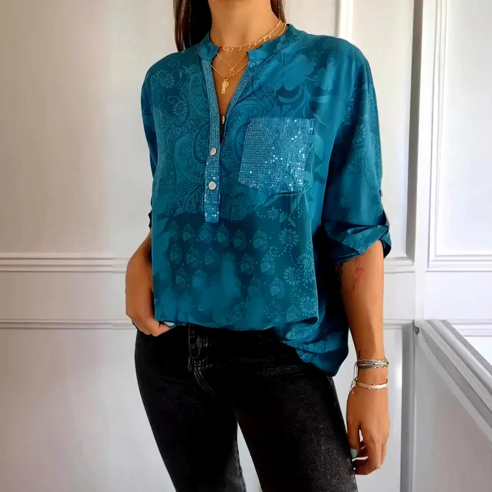 Savannah™ Stylish Print V-neck Blouse