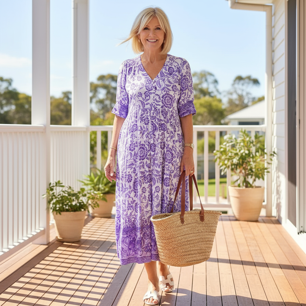 Danna™ Elegant Floral Dress with V-Neck