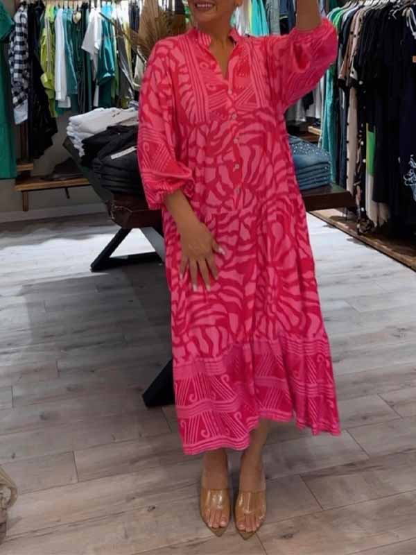 Finella™  V-Neck Printed Loose Dress