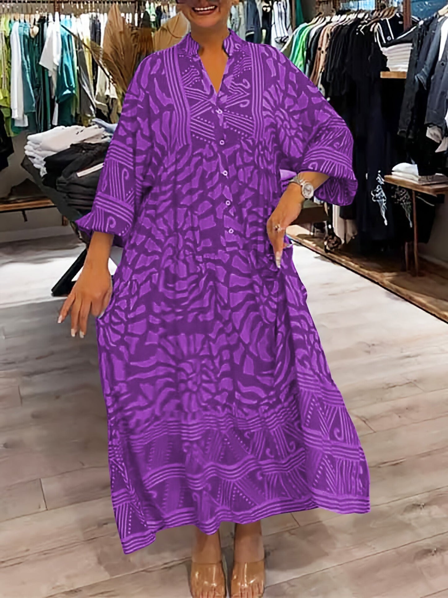 Finella™  V-Neck Printed Loose Dress