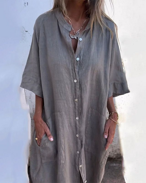 Alondra™ Cotton Linen Shirt Long Dress