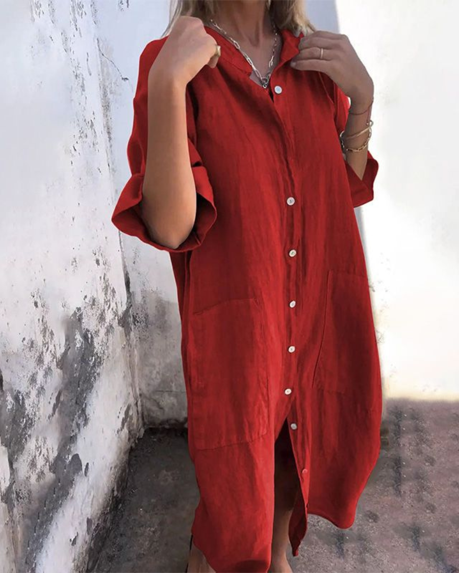 Alondra™ Cotton Linen Shirt Long Dress