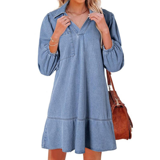 Layla™ Classic Soft Washed Denim Puff Sleeve Dress