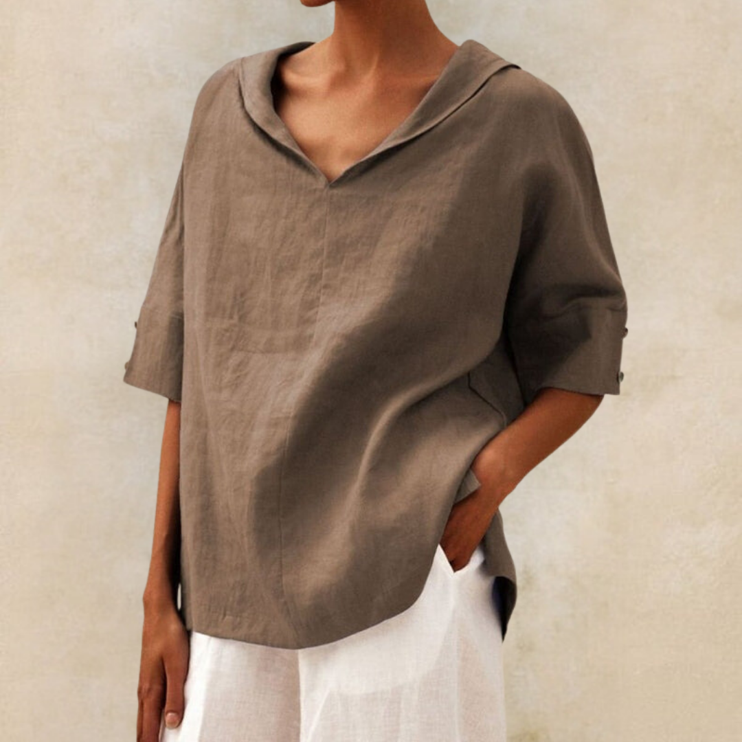 Valerie™  Women's V-Neck Casual Linen Shirt