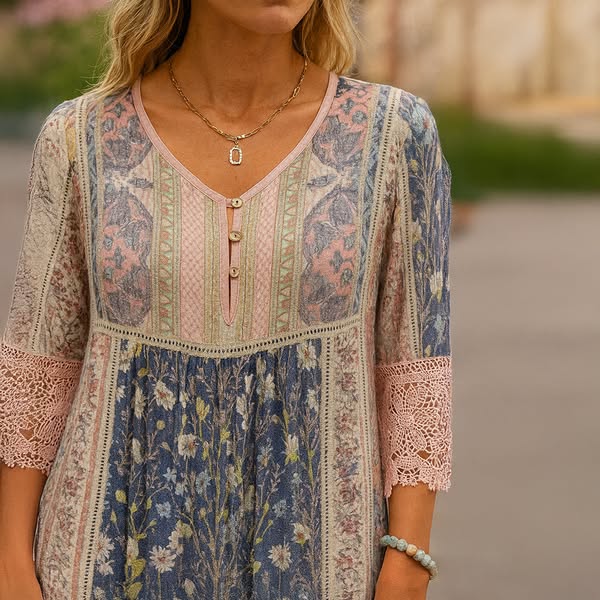 Sylvie™ Vintage Printed Lace Dress