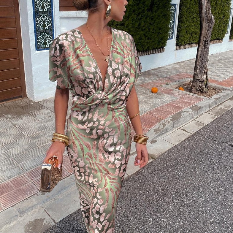 Karine™  Twisted Maxi Dress with V-Neck