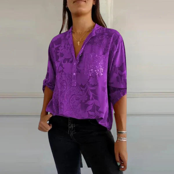 Savannah™  Stylish Print V-neck Blouse