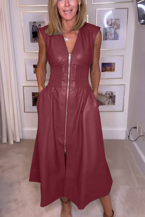 Lorelei™ Elegant Faux Leather Midi Dress