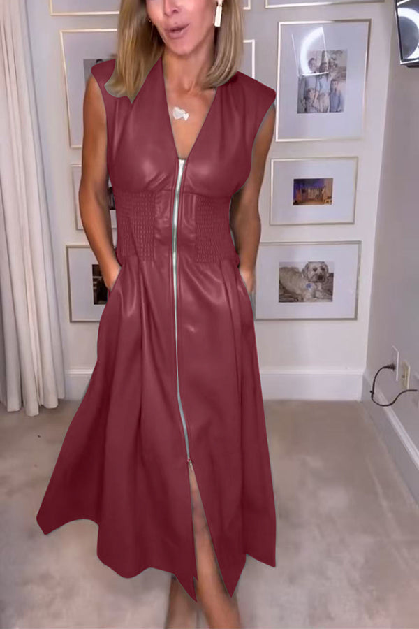 Lorelei™ Elegant Faux Leather Midi Dress