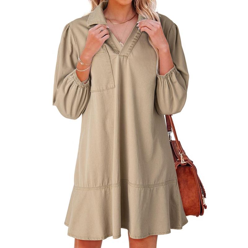 Layla™ Classic Soft Washed Denim Puff Sleeve Dress
