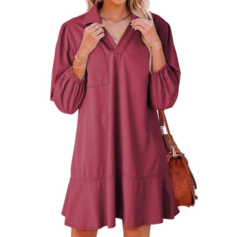 Layla™ Classic Soft Washed Denim Puff Sleeve Dress