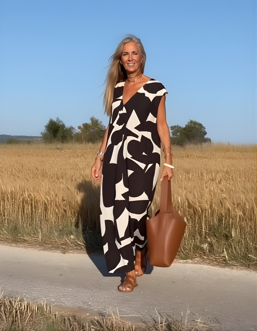 Victoria™ Elegant V-Neck Printed Dress